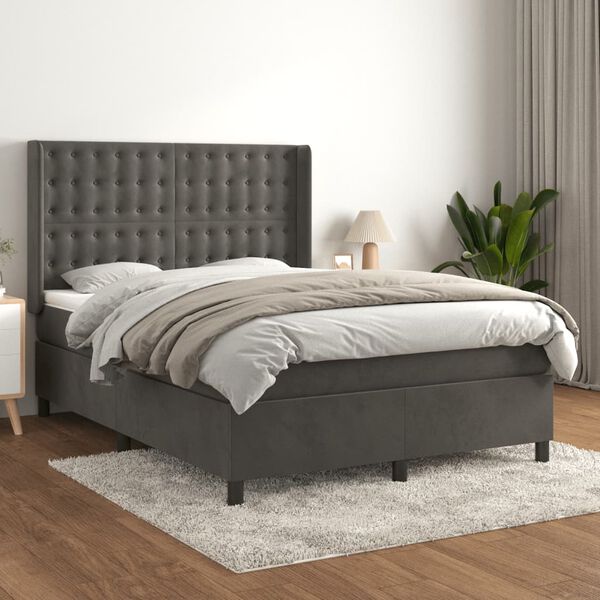 vidaXL Sommier &agrave; lattes de lit et matelas Gris fonc&eacute; 140x190cm Velours