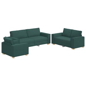 vidaXL Canap&eacute; 3 pc Vert fonc&eacute; Tissu en lin m&eacute;lang&eacute;