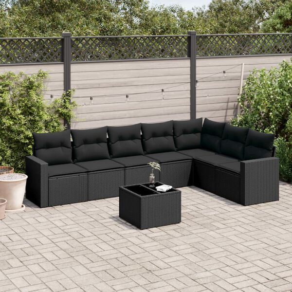 vidaXL Salon de jardin 8 pcs avec coussins noir r&eacute;sine tress&eacute;e