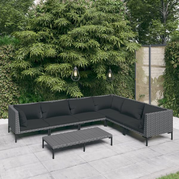 vidaXL Salon de jardin 7 pcs avec coussins Résine tressée Gris foncé