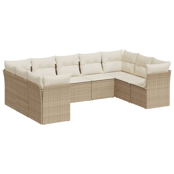 vidaXL Salon de jardin avec coussins 9 pcs beige r&eacute;sine tress&eacute;e