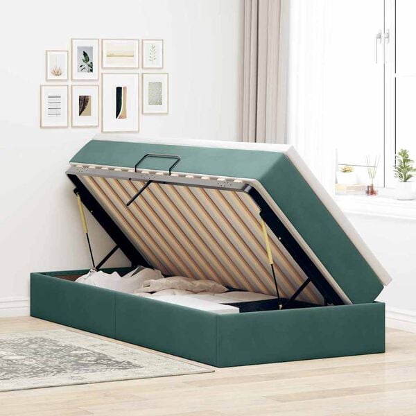 vidaXL Lit avec rangement et matelas Vert fonc&eacute; 90 x 200 cm Velours