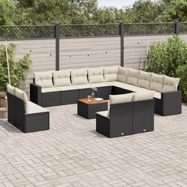 vidaXL Salon de jardin avec coussins 14 pcs noir r&eacute;sine tress&eacute;e