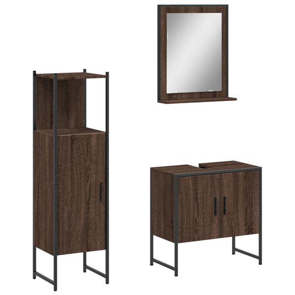vidaXL Ensemble d'armoires de salle de bain 3 pcs ch&ecirc;ne marron
