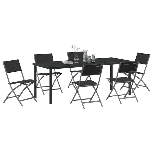 vidaXL Ensemble de salle &agrave; manger pour jardin 7 pcs Noir