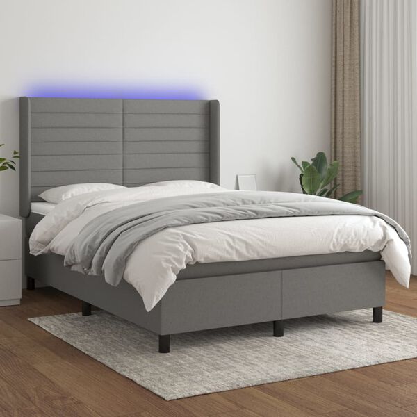 vidaXL Sommier &agrave; lattes de lit matelas LED Gris fonc&eacute; 140x190 cm Tissu