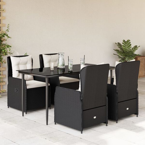 vidaXL Ensemble &agrave; manger de jardin coussins 5pcs Noir R&eacute;sine tress&eacute;e