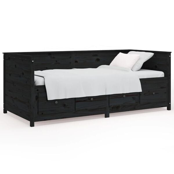 vidaXL Lit de jour sans matelas noir 90x190 cm bois de pin massif