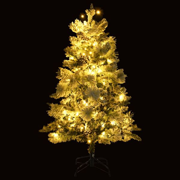 vidaXL Sapin de No&euml;l pr&eacute;-&eacute;clair&eacute; avec neige floqu&eacute;e/c&ocirc;nes 120cm PVC/PE