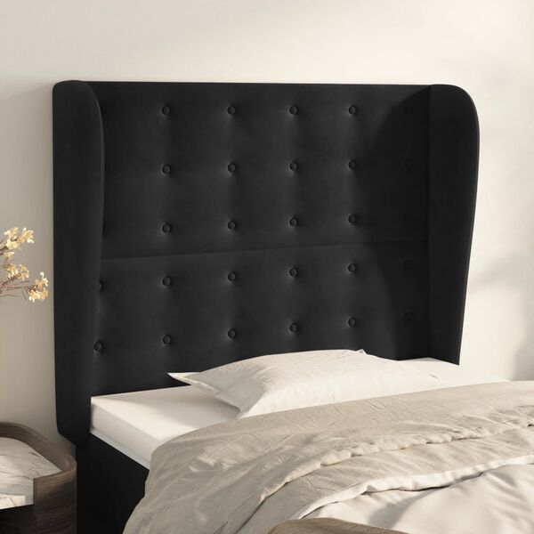 vidaXL T&ecirc;te de lit avec oreilles Noir 103x23x118/128 cm Velours