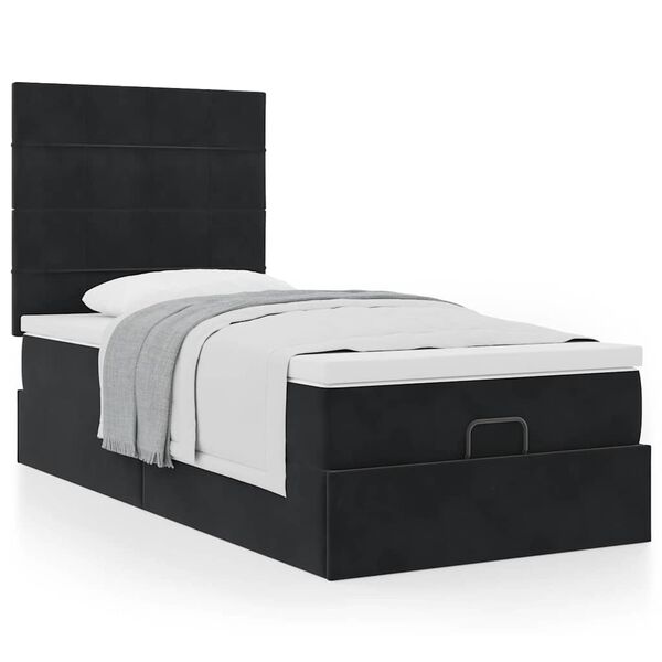 vidaXL Cadre de lit ottoman avec matelas noir 90x200 cm velours
