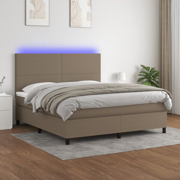 vidaXL Sommier &agrave; lattes de lit et matelas et LED Taupe 180x200cm Tissu