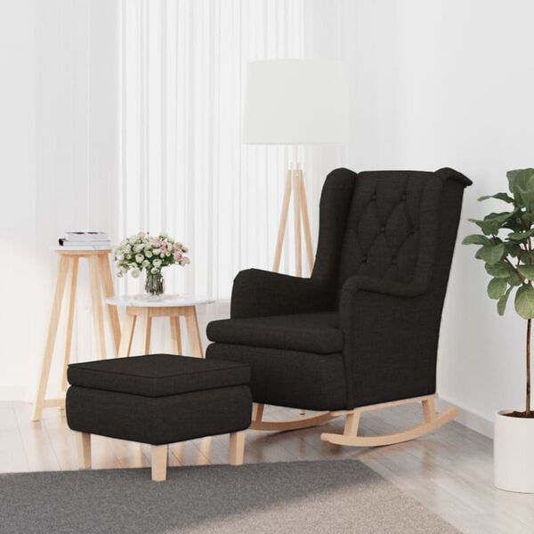 vidaXL Fauteuil avec pieds &agrave; bascule et tabouret Noir Tissu