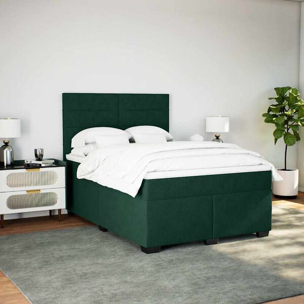 vidaXL Sommier &agrave; lattes de lit et matelas Vert fonc&eacute; 140x190cm Velours