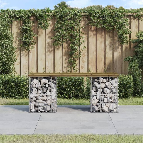 vidaXL Banc de jardin design gabion 103x31x42 cm bois de pin impr&eacute;gn&eacute;