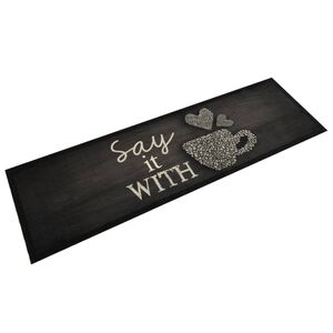 vidaXL Tapis de cuisine lavable imprim&eacute; tasse noir 45x150 cm velours