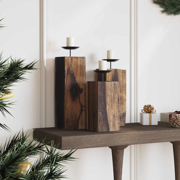 vidaXL Bougeoir 3 pcs Naturel Bois massif de r&eacute;cup&eacute;ration