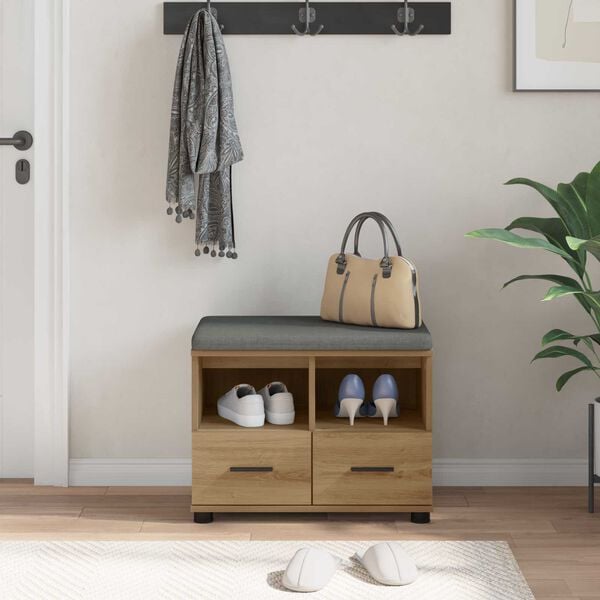 vidaXL Banc d'entr&eacute;e avec coussin Ch&ecirc;ne artisanal 60 x 38 x 46 cm