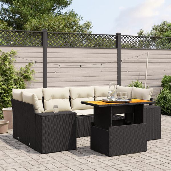 vidaXL Salon de jardin 7 pcs avec coussins noir r&eacute;sine tress&eacute;e
