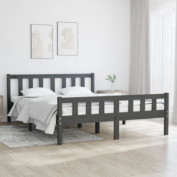 vidaXL Cadre de lit sans matelas gris bois massif 140x190 cm