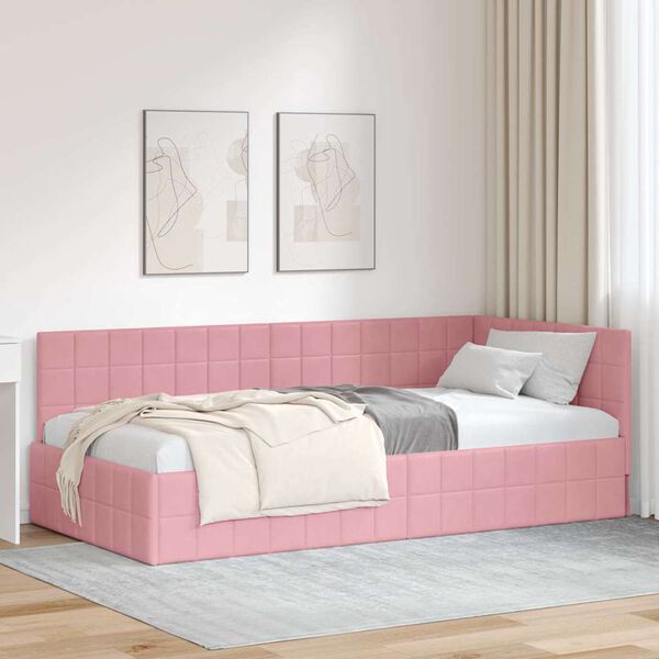 vidaXL Cadre de lit d'angle Rose 100 cm x 200 cm Velours