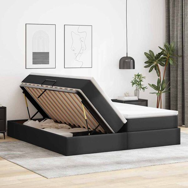 vidaXL Lit avec rangement et matelas avec matelas Noir 200 x 200 cm