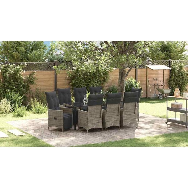 vidaXL Ensemble de salle &agrave; manger pour jardin 9 pcs Gris polyrotin