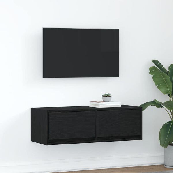vidaXL Meuble TV ch&ecirc;ne noir 80x31x25,5 cm bois d'ing&eacute;nierie