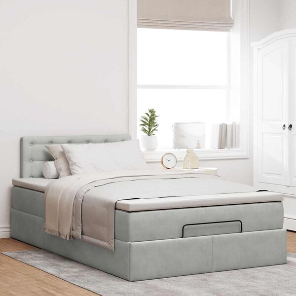 vidaXL Lit ottoman avec matelas et LED gris clair 120x190cm velours