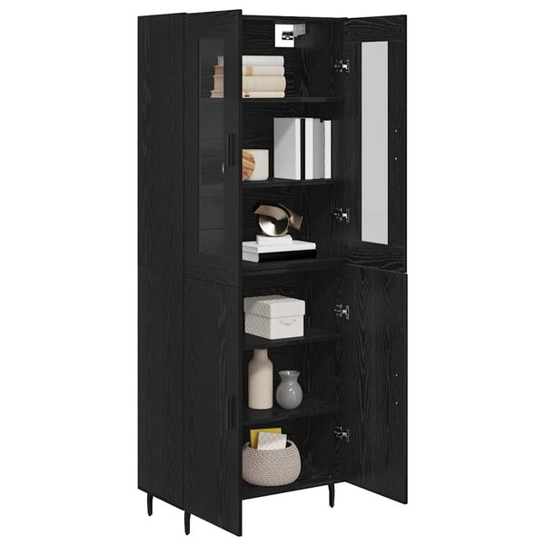 vidaXL Haut Armoire 2 pcs Ch&ecirc;ne noir Bois Agglom&eacute;r&eacute; et Verre