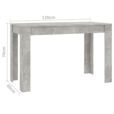 vidaXL Table à manger Gris béton 120x60x76 cm Bois d'ingénierie