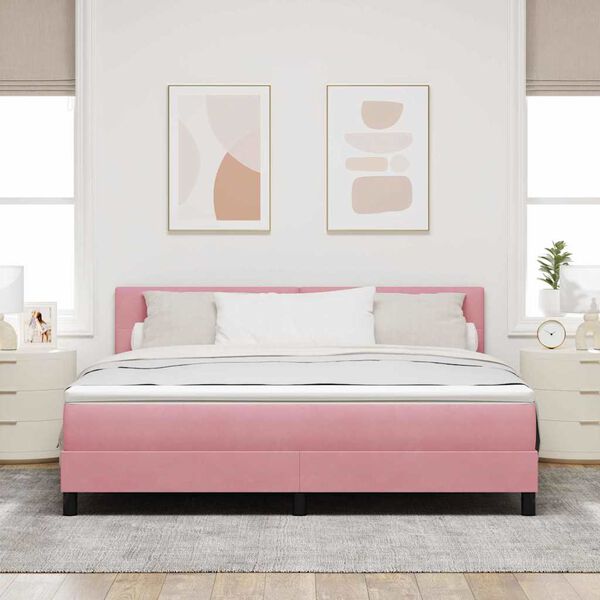 vidaXL Lit &agrave; ressorts avec matelas Rose 180 x 200 cm Velours