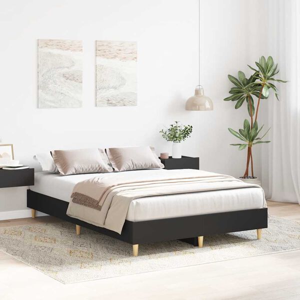 vidaXL Cadre de lit sans matelas noir 135x190 cm bois d'ingénierie