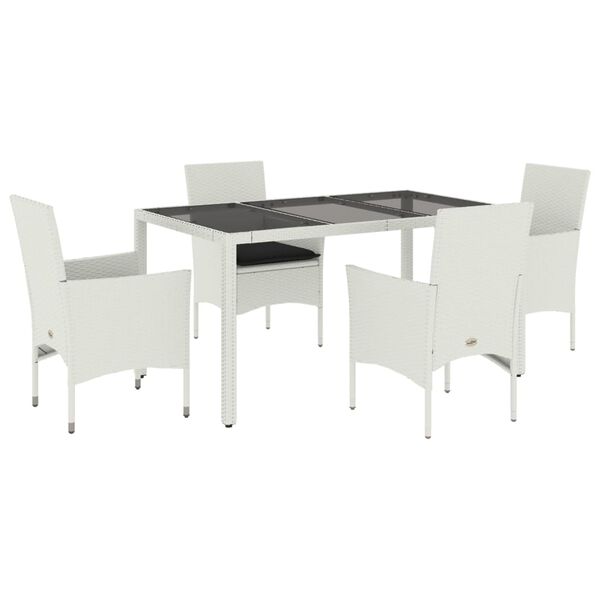 vidaXL Ensemble &agrave; manger de jardin et coussins 5 pcs blanc rotin verre