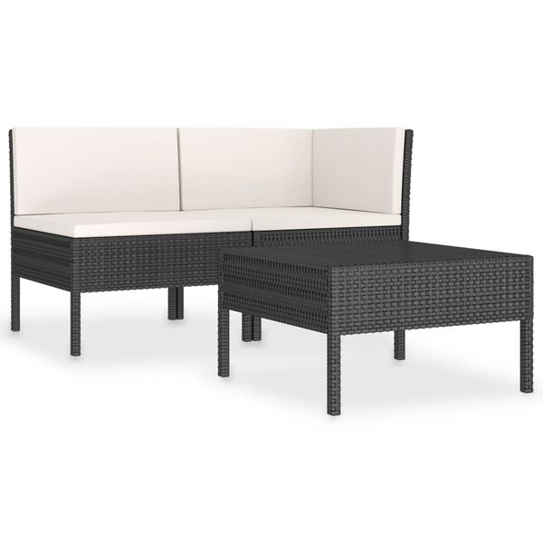 vidaXL Salon de jardin 3 pcs avec coussins Résine tressée Noir