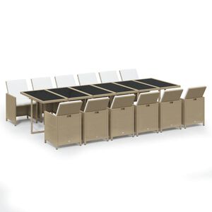 vidaXL Ensemble &agrave; manger de jardin coussins 13pcs R&eacute;sine tress&eacute;e Beige