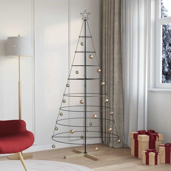 vidaXL Arbre en cône de Noël avec support Noir 210 cm Acier