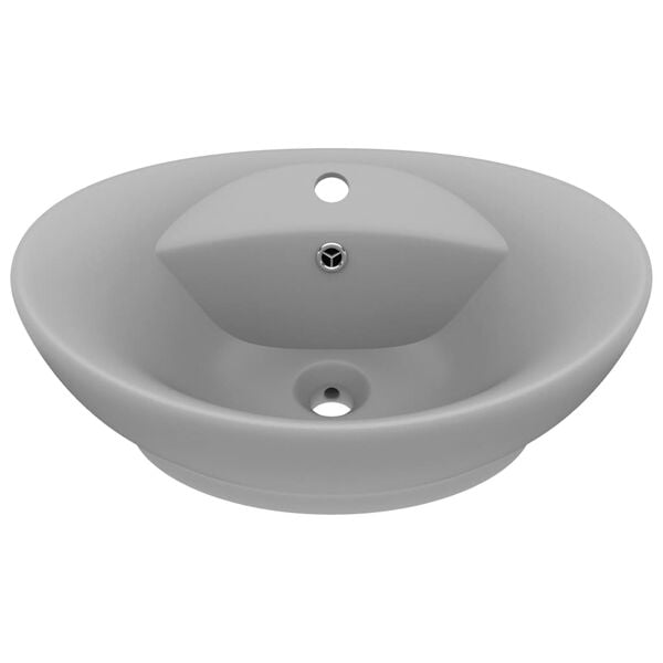 vidaXL Lavabo ovale à trop-plein Gris clair mat 58,5x39 cm Céramique