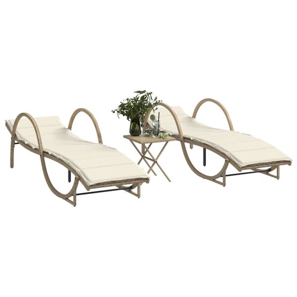 vidaXL Chaises longues lot de 2 avec table beige r&eacute;sine tress&eacute;e