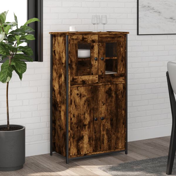 vidaXL Buffet haut ch&ecirc;ne fum&eacute; 62x32x106,5 cm bois d'ing&eacute;nierie