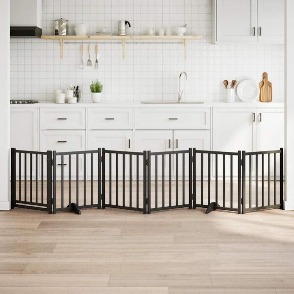 vidaXL Barrière pour chiens avec porte 6 panneaux bois de sapin massif