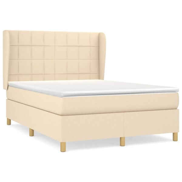 vidaXL Sommier &agrave; lattes de lit avec matelas Cr&egrave;me 140x190 cm Tissu
