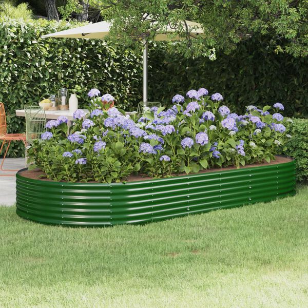 vidaXL Lit sur&eacute;lev&eacute; de jardin Acier galvanis&eacute; 296x140x36cm Vert