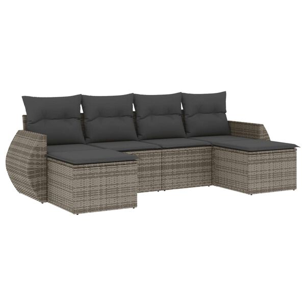 vidaXL Salon de jardin 6 pcs avec coussins gris r&eacute;sine tress&eacute;e