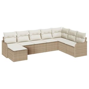 vidaXL Ensemble de canap&eacute; de jardin 8 pcs Beige et blanc Poly rotin