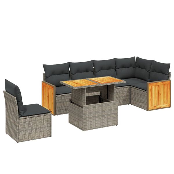 vidaXL Salon de jardin avec coussins 7 pcs gris r&eacute;sine tress&eacute;e