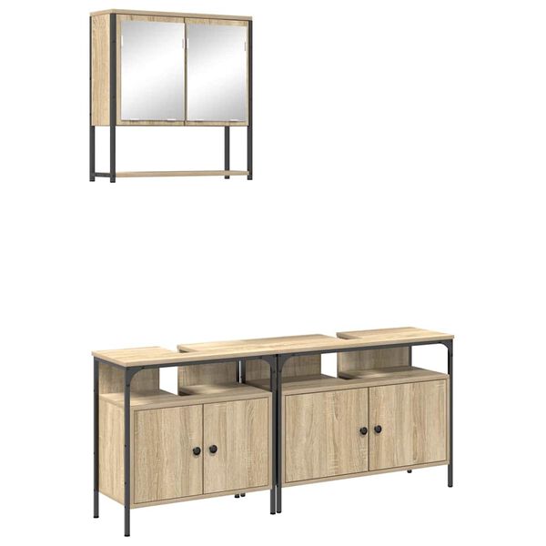 vidaXL Ensemble de mobilier de salle de bain avec étagère 3 pcs Marron