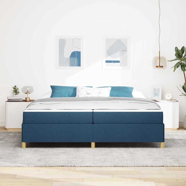 vidaXL Cadre de lit avec matelas Bleu 200 x 200 cm tissu