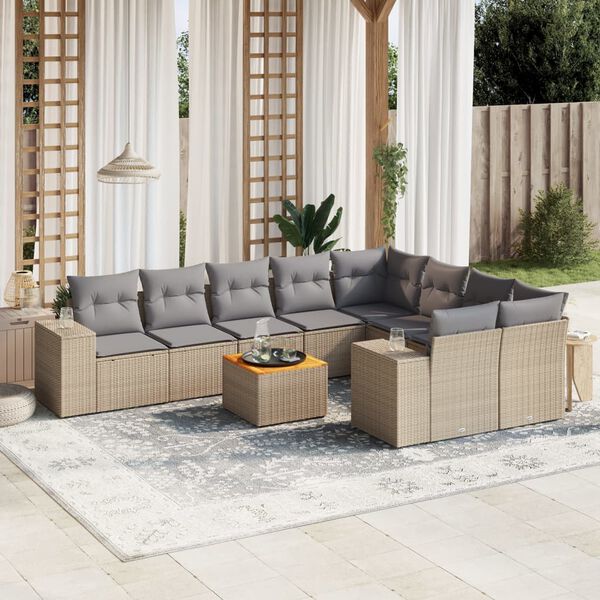 vidaXL Salon de jardin avec coussins 10 pcs beige r&eacute;sine tress&eacute;e