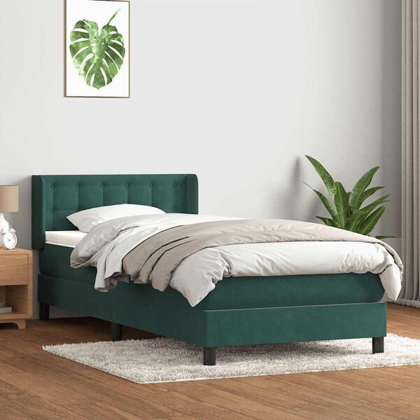 vidaXL Sommier &agrave; lattes de lit et matelas vert fonc&eacute; 80x220 cm velours